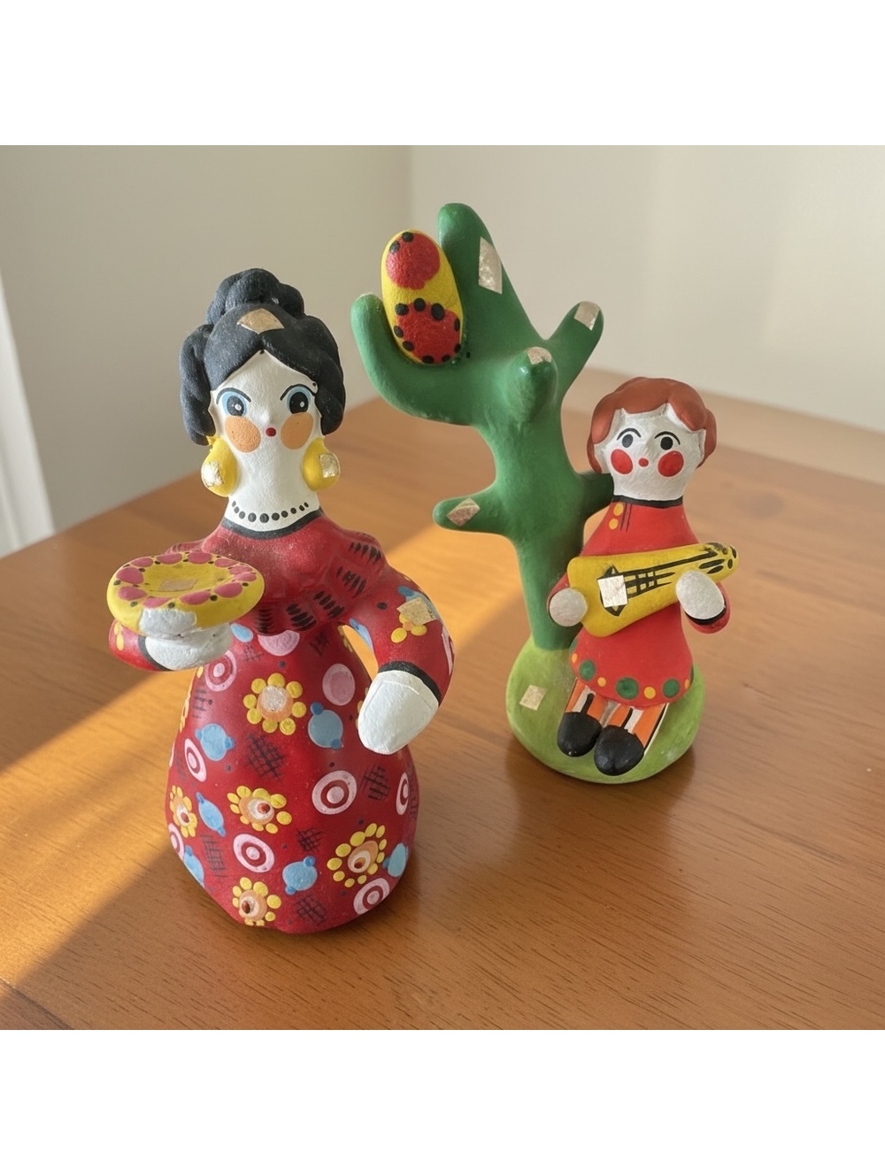 Vintage Russian Dymkovo Clay Figurines Set of 2| Hand Painted Folk Art | USSR